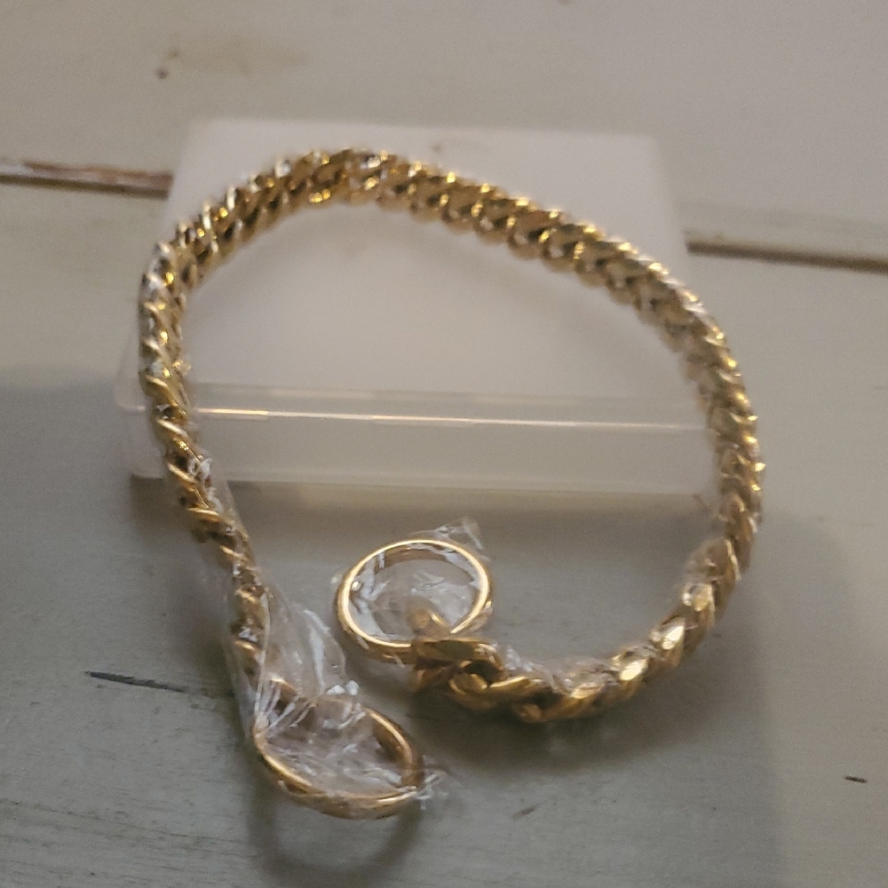 Musdog Goldtone Jewelry Type Dog Collar. 14". Herringbone . Brand New.